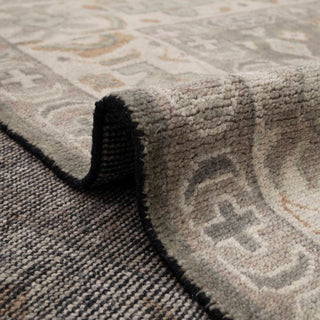 Neutral gray and beige wool area rug, 9x12 Oushak design, low pile, perfect for living room.