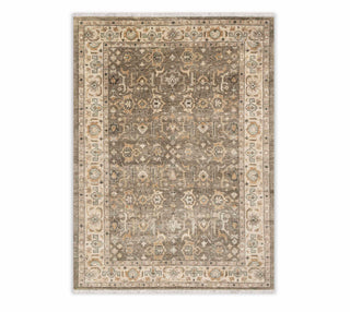 Olive Green Grey Persian style Oushak, Modern Traditional Hand Knotted Wool Rug 
