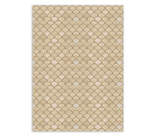 Organic geometric hand-knotted rug in golden beige with scale fishbone pattern design abaca rugs