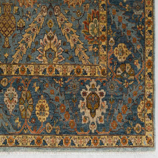 Oriental Mahal wool area rug in teal blue with gold and rust flowers, durable 8x10 living room