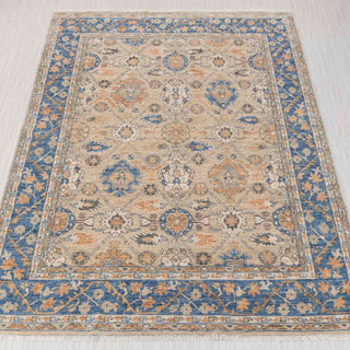 Oushak-style hand-knotted rug in beige, blue, rust with allover floral design, 12x15
