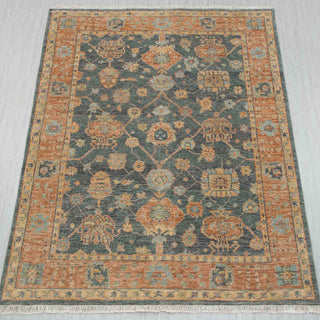 Oushak-style hand-knotted rug in charcoal, rust, and gold with allover floral design, 8x10.