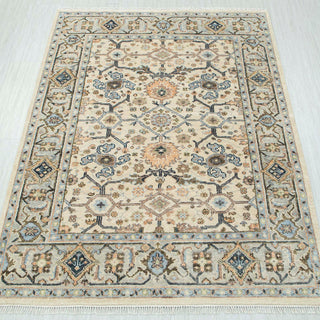 Oushak-style hand-knotted rug in ivory, blue, and taupe with allover floral design, 8x10.