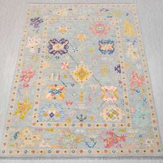 Oushak-style hand-knotted rug in soft grey with pastel floral and tribal design, 10x14.