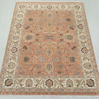 Oushak-style hand-knotted rug in warm rust, ivory, beige with allover floral medallion design, 8x10 ft size