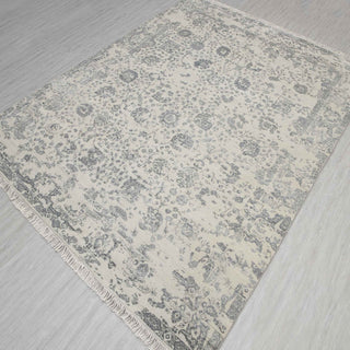 Oushak hand-knotted rug in beige grey with allover floral design. 8x10 ft area rug