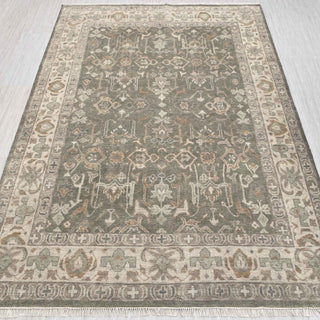 Oushak hand-knotted rug in gray, ivory, taupe with allover geometric floral design, 9x12 size.