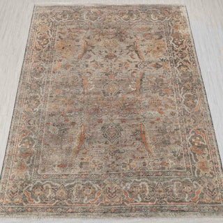 Oushak hand-knotted rug in gray, rust, beige with distressed floral design, 8x10 size.
