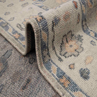 Oushak hand-knotted rug in grey, ivory, blue with floral design, 8x10 ft