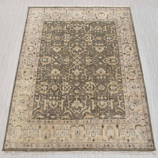 Oushak hand-knotted rug in olive green, beige, taupe with allover floral lattice design, 8x10.