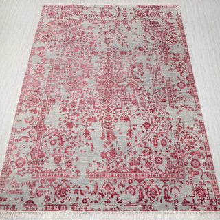 Overdyed hand-knotted rug in gray pink with medallion design. 8x10 ft wool area rug.