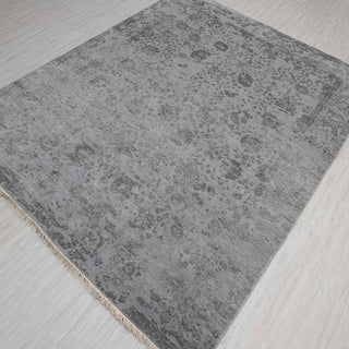 Overdyed hand-knotted rug in tonal gray with medallion design. 8x10 ft wool rug.