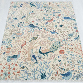 Petal Flight 6x9 Ivory Colorful Birds Peacock Wool Rug