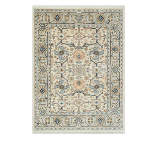 8x10 Ivory Silver Turkish Inspired Fine Hand Knotted Oushak, 8x10 Rug For Bedroom / Living Room