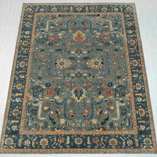 Persian-style hand-knotted rug in teal and rust with floral allover design, 8x10 ft.