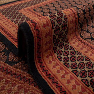 Persian-style hand-knotted rug with repeating boteh motif in rust and terracotta, 6x9.