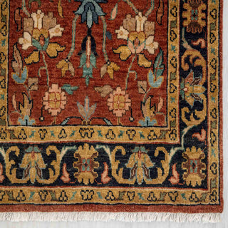 Persian-style hand-knotted runner with classic floral motifs in rust, teal, beige, and black, narrow 2.6x14 area