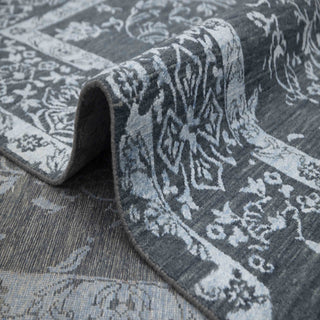 Persian Kerman hand-knotted rug with floral arabesque motif in charcoal ivory tones. 8x10 ft modern