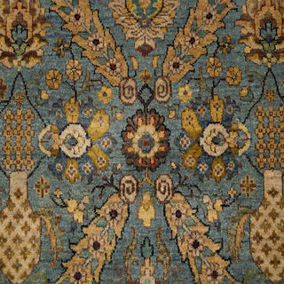Persian Mahal hand-knotted rug with classic allover floral motifs in teal blue, beige, rust and gold
