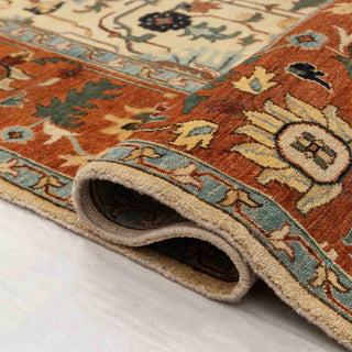 Persian Ziegler-style hand-knotted rug with allover floral lattice motifs in ivory, rust, teal, 9x12