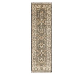 Runner Rug Olive Green Grey Persian style Oushak, Modern Traditional Hand Knotted Wool Rug