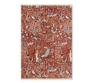 Rust Colorful Peacock Beautiful Handmade Fine Wool Rug For Bedroom