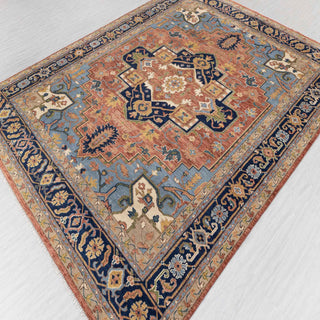 Moshari - 12x15 Large Area Red Blue Persian Hand Knotted Serapi