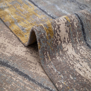Scandinavian style rug with vertical plank motif in slate gray beige metallic gold. 8x10 ft durable