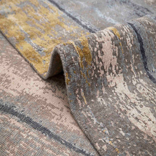 Scandinavian style rug with vertical plank motif in slate gray beige metallic gold. 8x10 ft durable