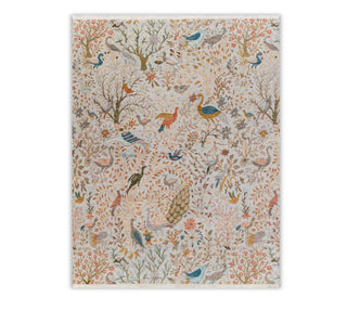 Soft Gray Peacock Garden Scene Handmade Fine Wool Rug