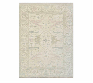 Cream Muted pink green wool handmade soft feel wool washed look area rug