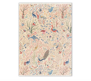 Ivory Colorful Peacock Beautiful Garden Scene Fine Handmade  Wool Rug For living room
