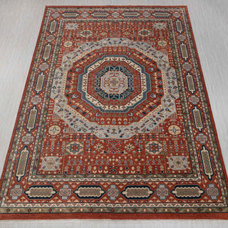 Stunning hand-knotted Persian rug in 12x15 feet size, featuring intricate red and navy blue medallion design with floral motifs, beige borders, and geometric patterns on premium wool pile for luxurious living room flooring
