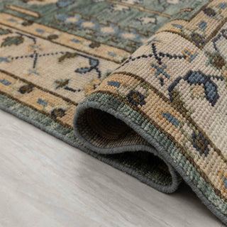 Teal tree-of-life wool rug, symbolic garden design, soft pile 8x10 area carpet for living room