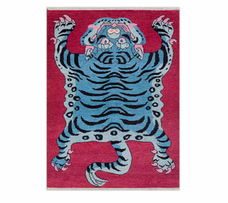 Blue Handmade Tibetan Tiger Design Wool Rug For Kids Room Nursery rug