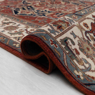 Traditional Persian Serapi Carpet 9x12 Hand Knotted Wool Rug with Rust Red Field and Ivory Border