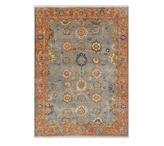  Traditional Turkish Oushak Blue Gray Rust Fine Quality Wool Hand Knotted Rug