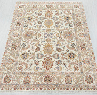 Traditional hand-knotted rug in ivory, beige, rust with floral medallion design, 8x10 ft.
