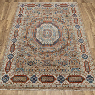 Traditional hand-knotted rug in ivory, rust, teal, blue with octagonal medallion Oushak design, 9x12.