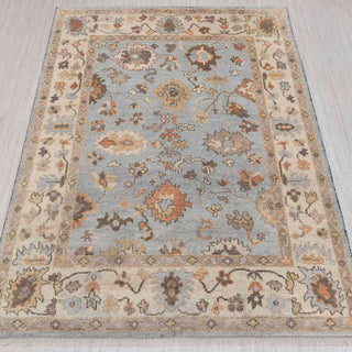 Traditional hand-knotted rug in light blue, cream, taupe with floral Oushak design, 9x12.