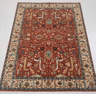 Traditional hand-knotted rug in rust, ivory, and teal with intricate floral Sultanabad design, 8x10 size