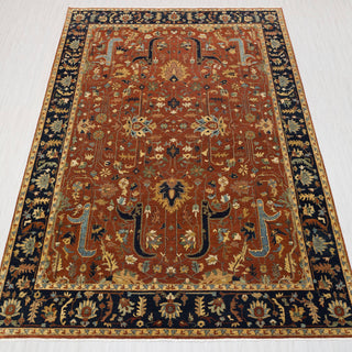 Traditional hand-knotted rug in rust, navy, and gold with allover floral Sultanabad design, 9x12 size