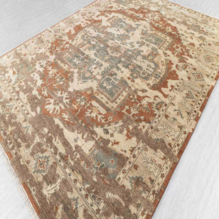 Traditional hand-knotted rug in rust, teal, beige with large Oushak medallion design, 9x12.