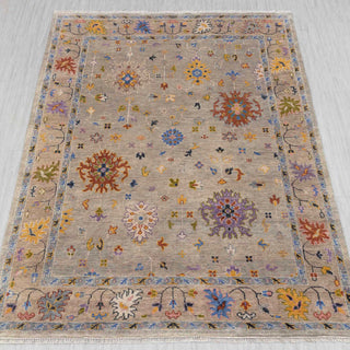 Traditional hand-knotted rug in taupe, multicolor with playful Oushak floral medallion design, 8x10.