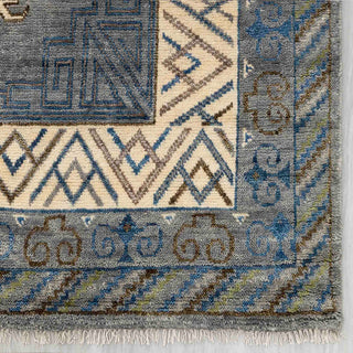 Turkish-style Oushak hand-knotted rug with tribal medallion motifs in grey, denim blue, ivory, large 9x12.