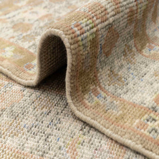 Turkish Oushak-style hand-knotted rug with driftwood brown floral motif and muted pastel accents