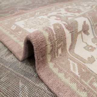 Turkish Oushak hand-knotted rug with floral and medallion motifs in terracotta, ivory, soft blue, 9x12