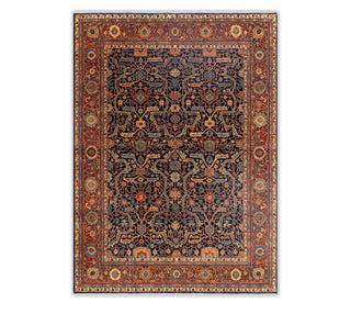 Vintage Persian Look Fine Quality Hand Knotted Navy Wool Carpet For Living Rug