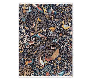 Navy Birds Paradise Garden Design Fine Quality Soft Hand Knotted Wool Rug For Kids room bedroom 