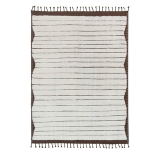 White Brown Stripes Rug Wool Rug Moroccan Beni Ourain Berber Hand Knotted Wool Rug